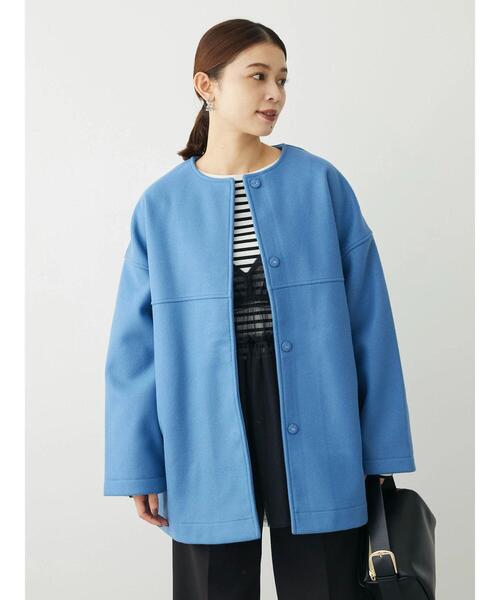 「Green Parks」 「chocol raffine robe」ノーカラーコート FREE ブルー レディース_画像4