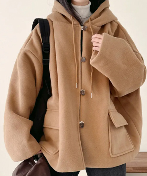 ダッフルコート コート チェック柄切替 オーバーサイズ レディース