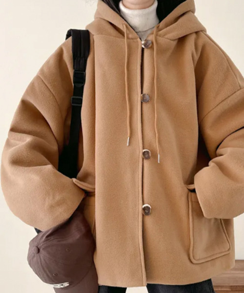 ダッフルコート コート チェック柄切替 オーバーサイズ レディース