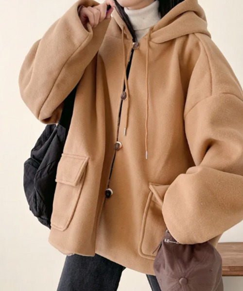 ダッフルコート コート チェック柄切替 オーバーサイズ レディース