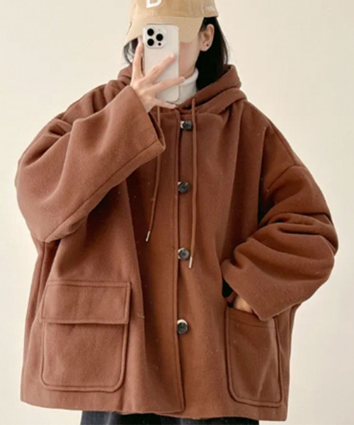 ダッフルコート コート チェック柄切替 オーバーサイズ レディース