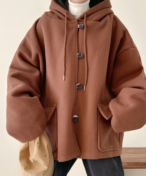 ダッフルコート コート チェック柄切替 オーバーサイズ レディース