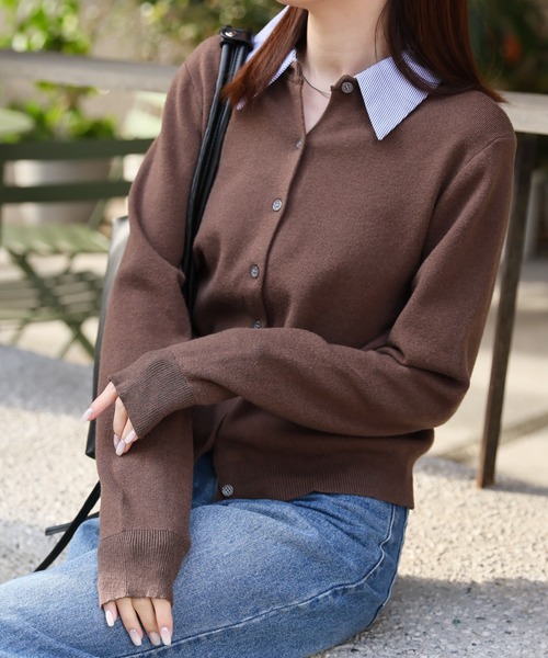 sakishimatokyo カーディガン 異素材切替シャツドッキングニット