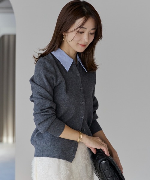 sakishimatokyo カーディガン 異素材切替シャツドッキングニット