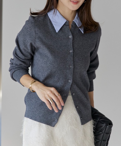 sakishimatokyo カーディガン 異素材切替シャツドッキングニット