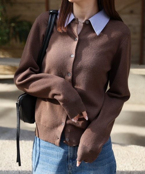 sakishimatokyo カーディガン 異素材切替シャツドッキングニット