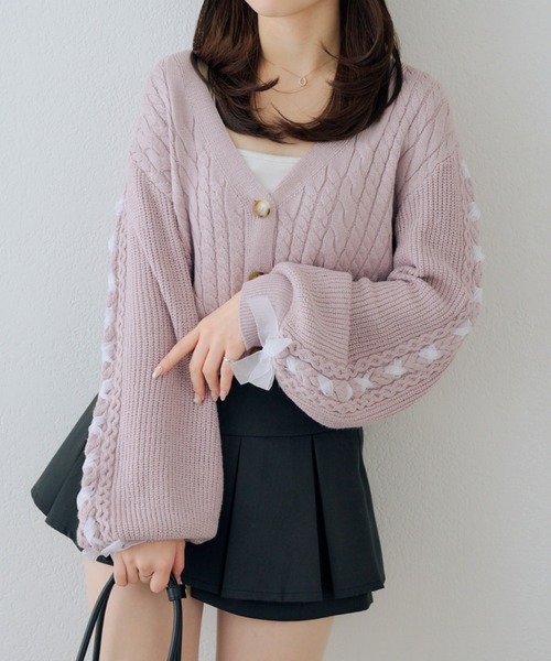 continuer de NICE CLAUP カーディガン 袖レースアップカーデ 