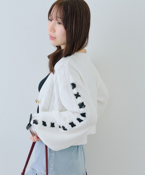 continuer de NICE CLAUP カーディガン 袖レースアップカーデ 