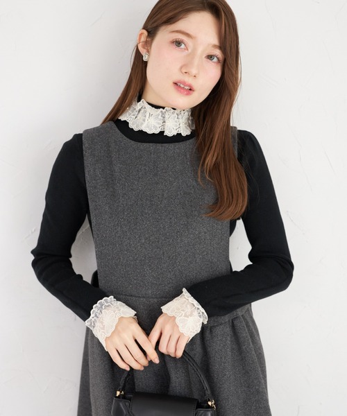 トッコクローゼット スカラッププチハイネックリブニットトップス サックス TOCCO closet - トッコクローゼット スカラッププチハイネック