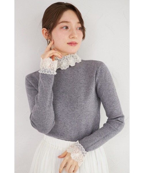 トッコクローゼット スカラッププチハイネックリブニットトップス サックス TOCCO closet - トッコクローゼット スカラッププチハイネック