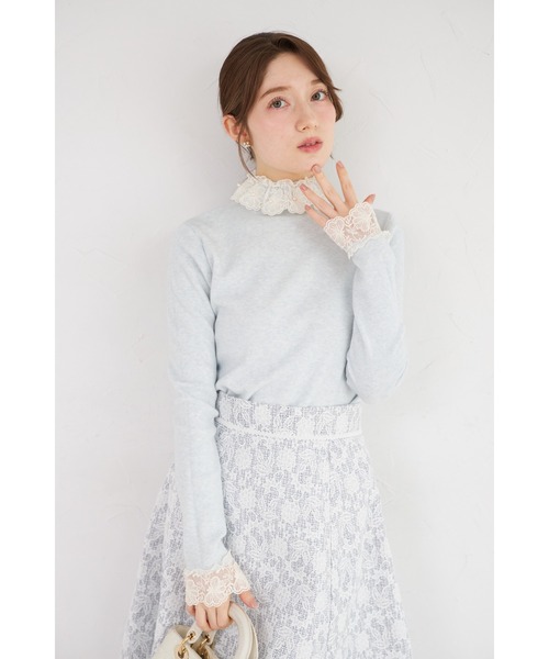 トッコクローゼット スカラッププチハイネックリブニットトップス サックス TOCCO closet - トッコクローゼット スカラッププチハイネック