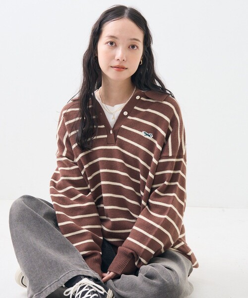 「TOWNCRAFT」 長袖ポロシャツ フリ- ブラック レディース_画像3