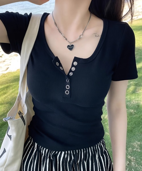 ヘンリーネック tシャツ 半袖 ヘンリーネック半袖Tシャツ レディース