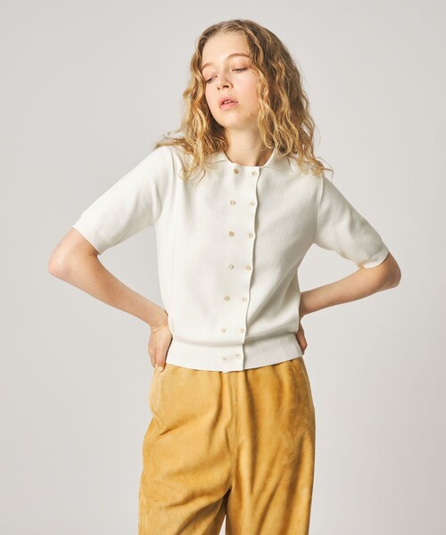 【OFF WHITE】<Steven Alan>シュリンク ジャージー ハーフスリーブ カーディガン steven alan - 【OFF WHITE】<Steven Alan>シュリンク ジャージー