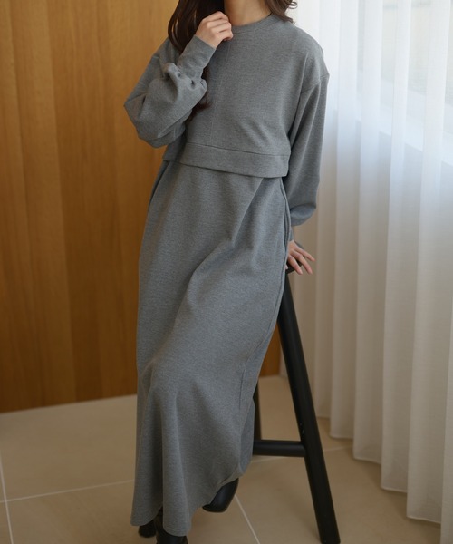 d.i.a ワンピース DAYRA ワンピース セットアップ風 切替え マキシ 長袖 ワンピース