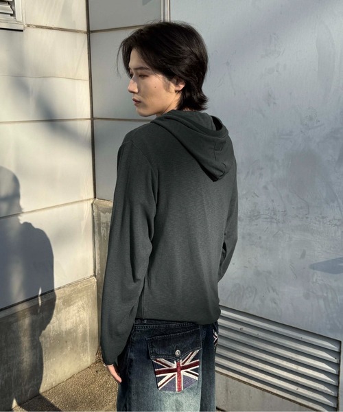 ヘンリーネック tシャツ ヘンリースラブフードロンT レディース メンズ