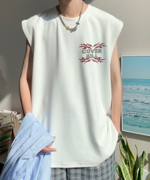 「MGV」 ノースリーブトップス MEDIUM ホワイト メンズ_画像7