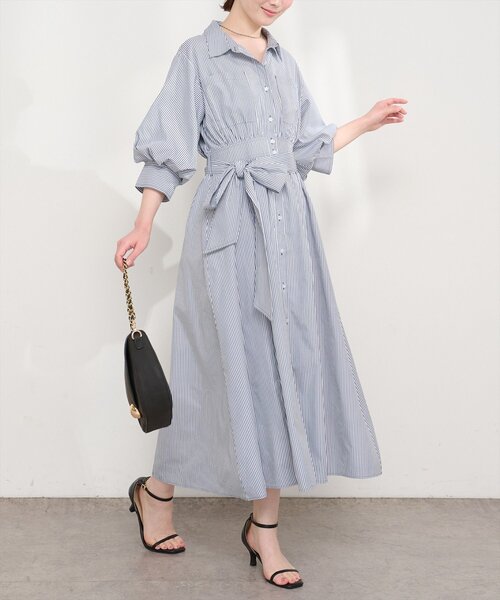 natural couture ワンピース バルーンスリーブシャツワンピース