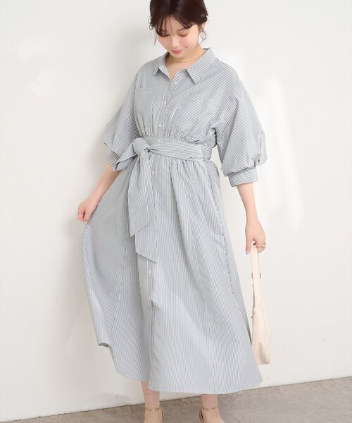natural couture ワンピース バルーンスリーブシャツワンピース