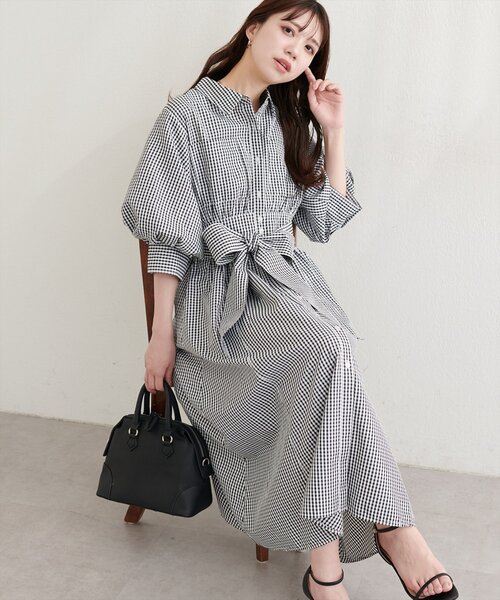 natural couture ワンピース バルーンスリーブシャツワンピース
