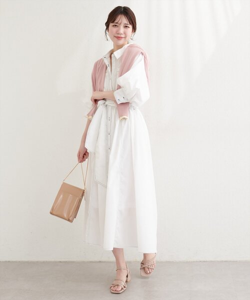 フリル付きバルーンスリーブシャツワンピース natural couture ワンピース バルーンスリーブシャツワンピース