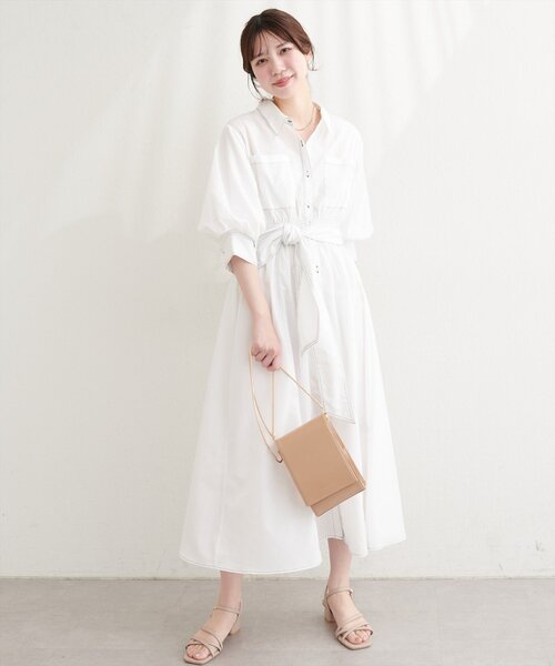 natural couture ワンピース バルーンスリーブシャツワンピース