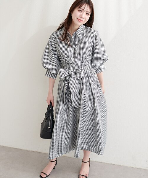 natural couture ワンピース バルーンスリーブシャツワンピース