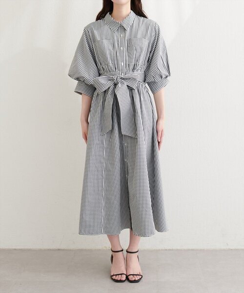 natural couture ワンピース バルーンスリーブシャツワンピース