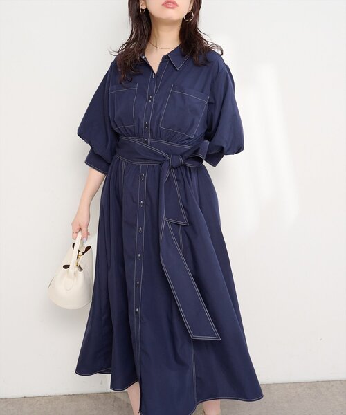 natural couture ワンピース バルーンスリーブシャツワンピース
