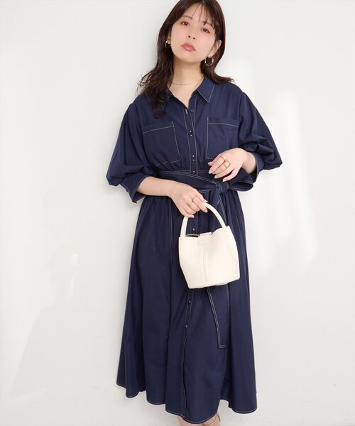 natural couture ワンピース バルーンスリーブシャツワンピース