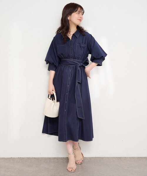 natural couture ワンピース バルーンスリーブシャツワンピース