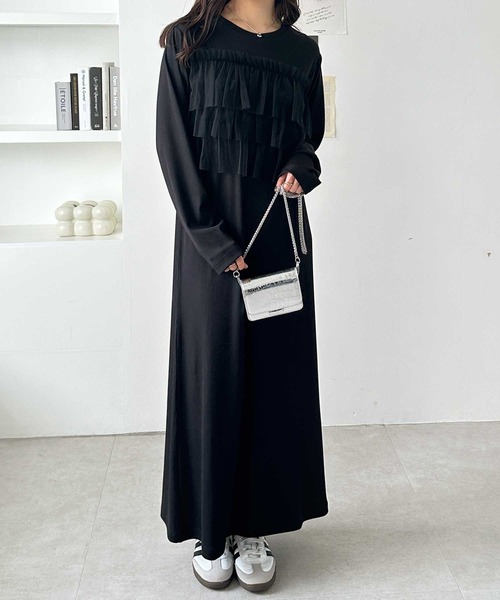 「GeeRA」 長袖ワンピース LARGE チャコール レディース_画像4
