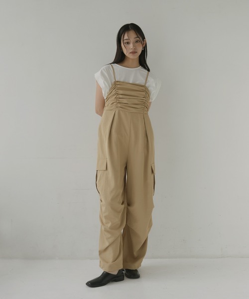 hellam（ヘラム） サロペット オーバーオール シャーリングデザイン