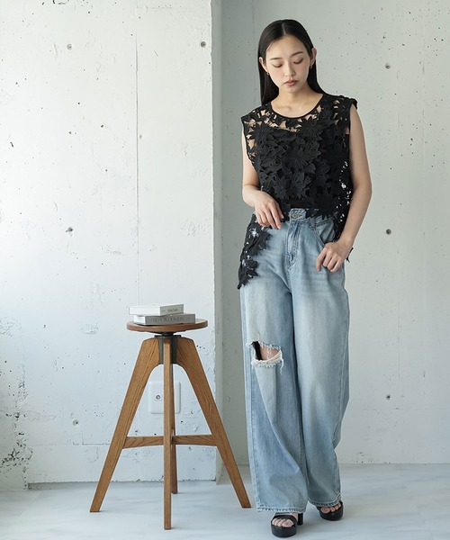 mili an deni（ミリアンデニ） ベスト ジレ アシンメトリーフラワー