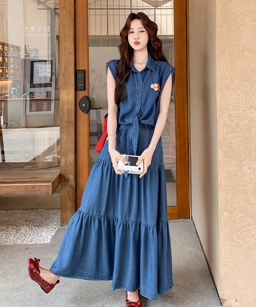 FAVORITO セットアップ デニムノースリーブトップススカート