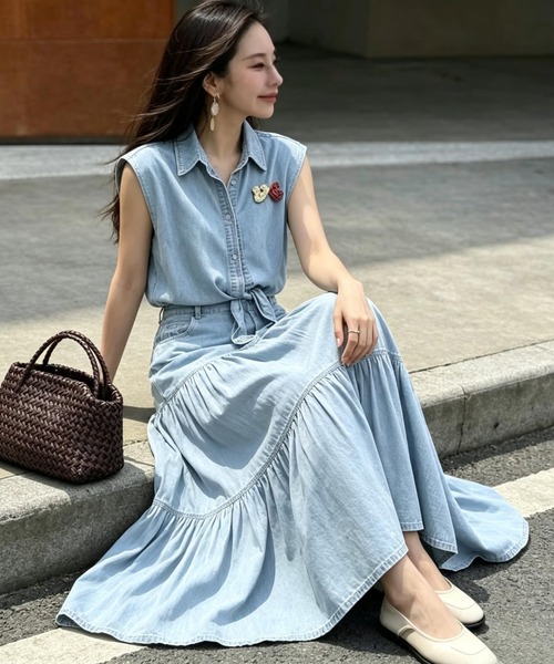 FAVORITO セットアップ デニムノースリーブトップススカート