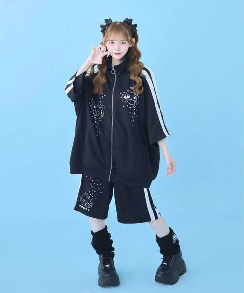 Hauls ジャージ にゃんこ顔文字半袖ジャージセットアップ レディース