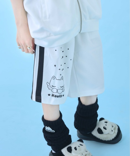 Hauls ジャージ にゃんこ顔文字半袖ジャージセットアップ レディース