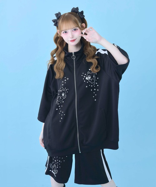 Hauls ジャージ にゃんこ顔文字半袖ジャージセットアップ レディース