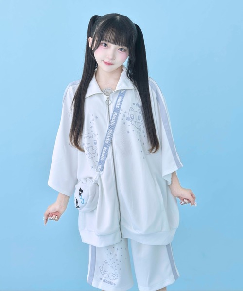 Hauls ジャージ にゃんこ顔文字半袖ジャージセットアップ レディース