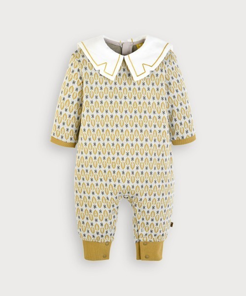 【新品未使用】ミミエル　ロンパース、帽子セット ベビー服 ロンパース 「2点セット」オリーブ幾何学襟付きカバーオール