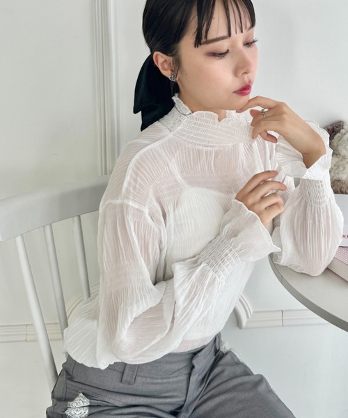 Loueme ブラウス シャツ シャーリングシアーブラウス レディース