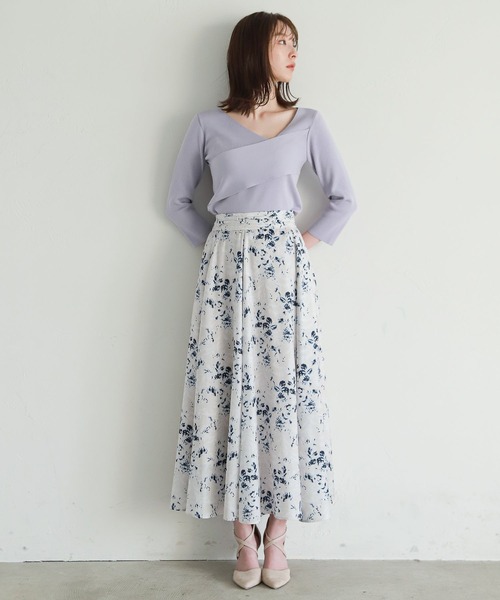 当社の スカート スカッターフラワースカート ロング マキシ丈スカート カラー パープル Reflect Com Pl