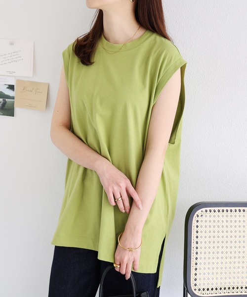 andme tシャツ オーバーサイズロング丈ノースリーブトップス