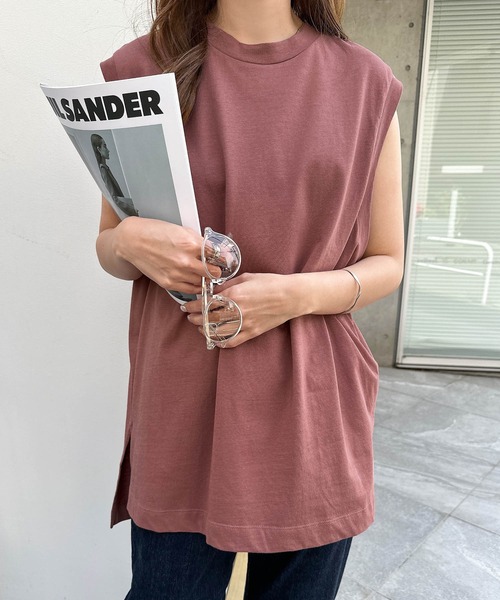 andme tシャツ オーバーサイズロング丈ノースリーブトップス