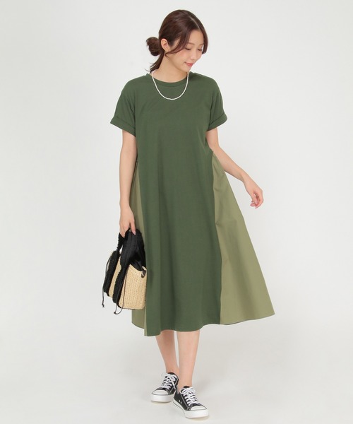 ikka（イッカ） ワンピース 半袖 異素材切り替えワンピース : ZOZOTOWN