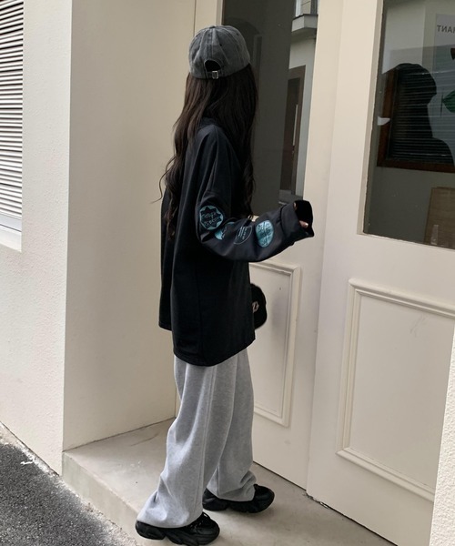 ARCADE tシャツ 春服 韓国風 オーバーサイズ 袖プリント ロンT