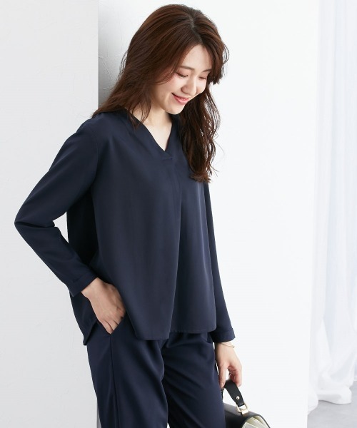 7days Life Styling ブラウス シャツ ストレッチVネックブラウス