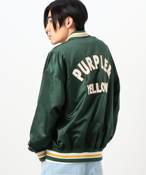 パープル＆イエロー（Purple & Yellow）/サテン スタジアムジャンパー Purple&Yellow（パープルアンドイエロー） ブルゾン アウター サテン
