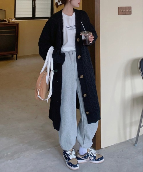 BLANC FICELLE カーディガン ケーブル編み ロング カーディガン